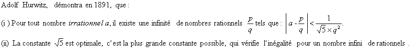 �nonc� du th�or�me d'Hurwitz, sur les approximations diphantiennes